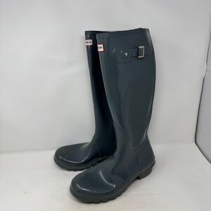 Hunter Original Tall Gloss Dark Grey Waterproof Rain Boots Womens US 9M
